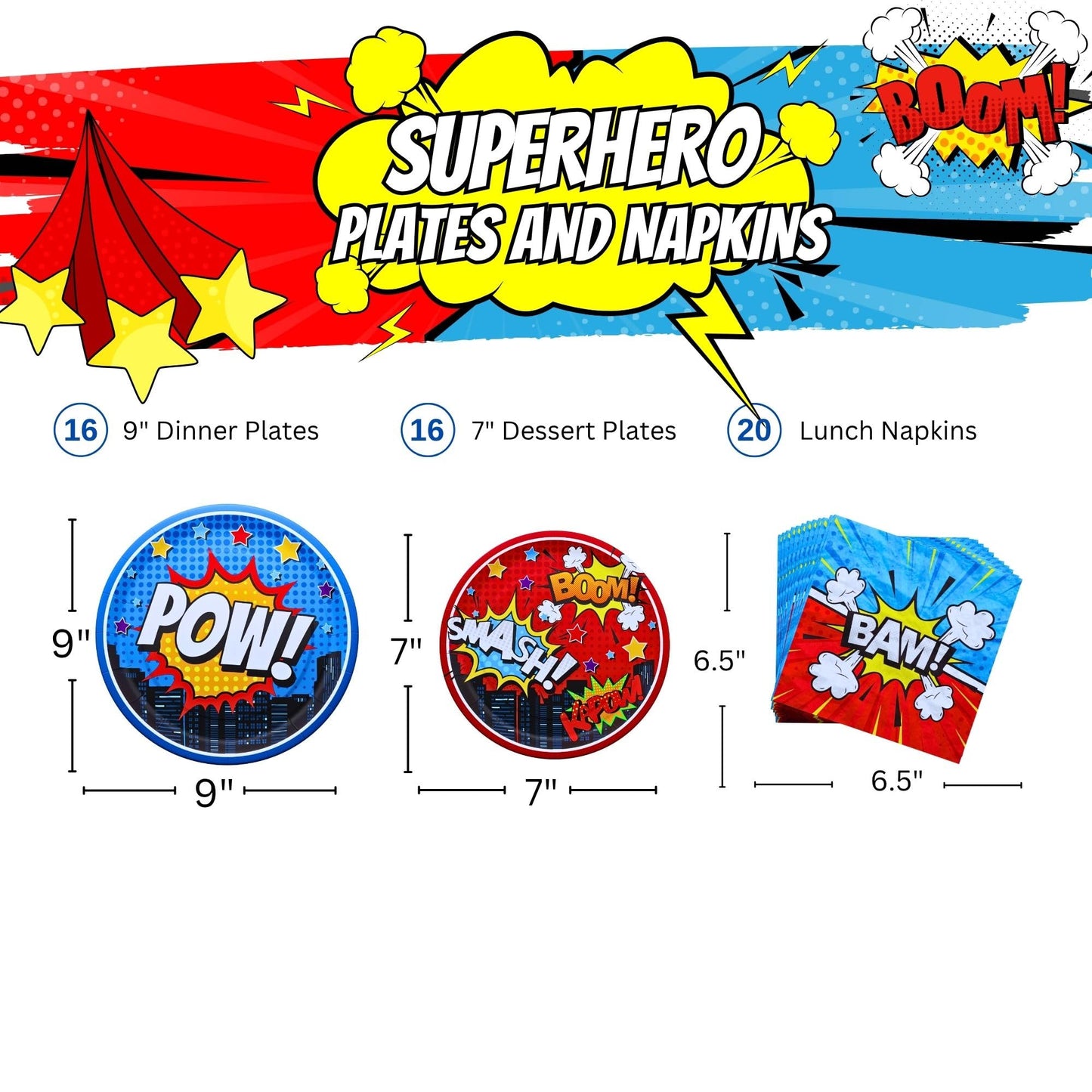 Blue Orchards Superhero Plates and Napkins (52 Pieces for 16 Guests) - Decorations, Super Hero Birthday for Boys, Plates and Napkins Supplies