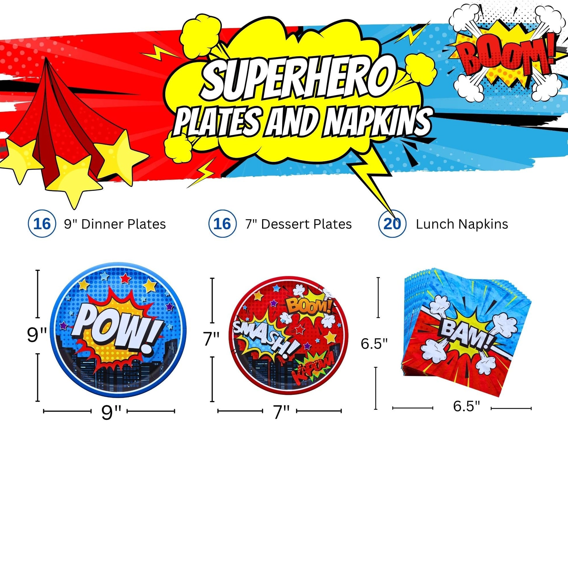 Blue Orchards Superhero Plates and Napkins (52 Pieces for 16 Guests) - Decorations, Super Hero Birthday for Boys, Plates and Napkins Supplies