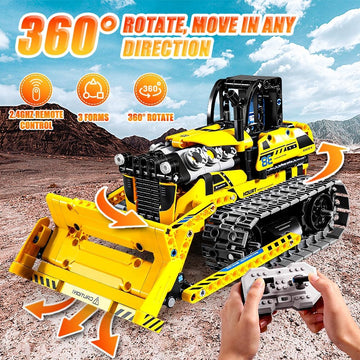 OKKIDY 3 in 1 Kids Remote Bulldozer STEM Technology Building Blocks Set Toys APP Remote Construction Blocks Engineering Excavator/Robot Ages 6-14 DIY