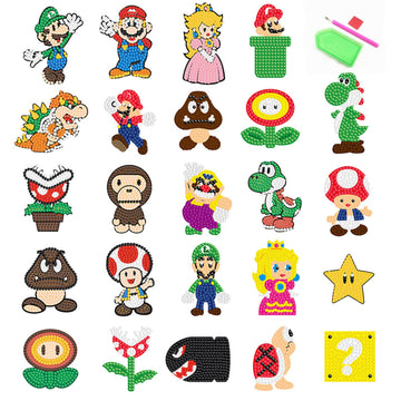 PICNICFUN Diamond Kits Stickers for Kids,24 PCS 5D DIY Cute Cartoon Characters and Animals Handmade Digital Paint Rhinestone Mosaic Sticker Making
