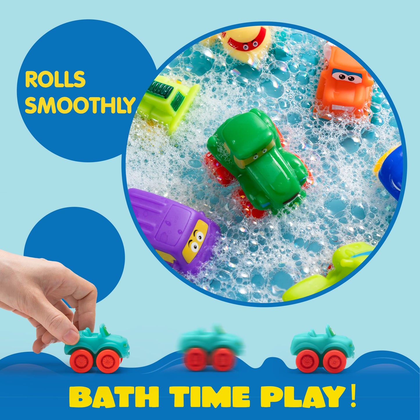 JOYIN Cartoon Cars, Soft Rubber Toy Car Set, Mini Vehicles, Bath Toy Car for Toddlers, Christmas Great Gift for Boys and Girls, Summer Beach and Pool