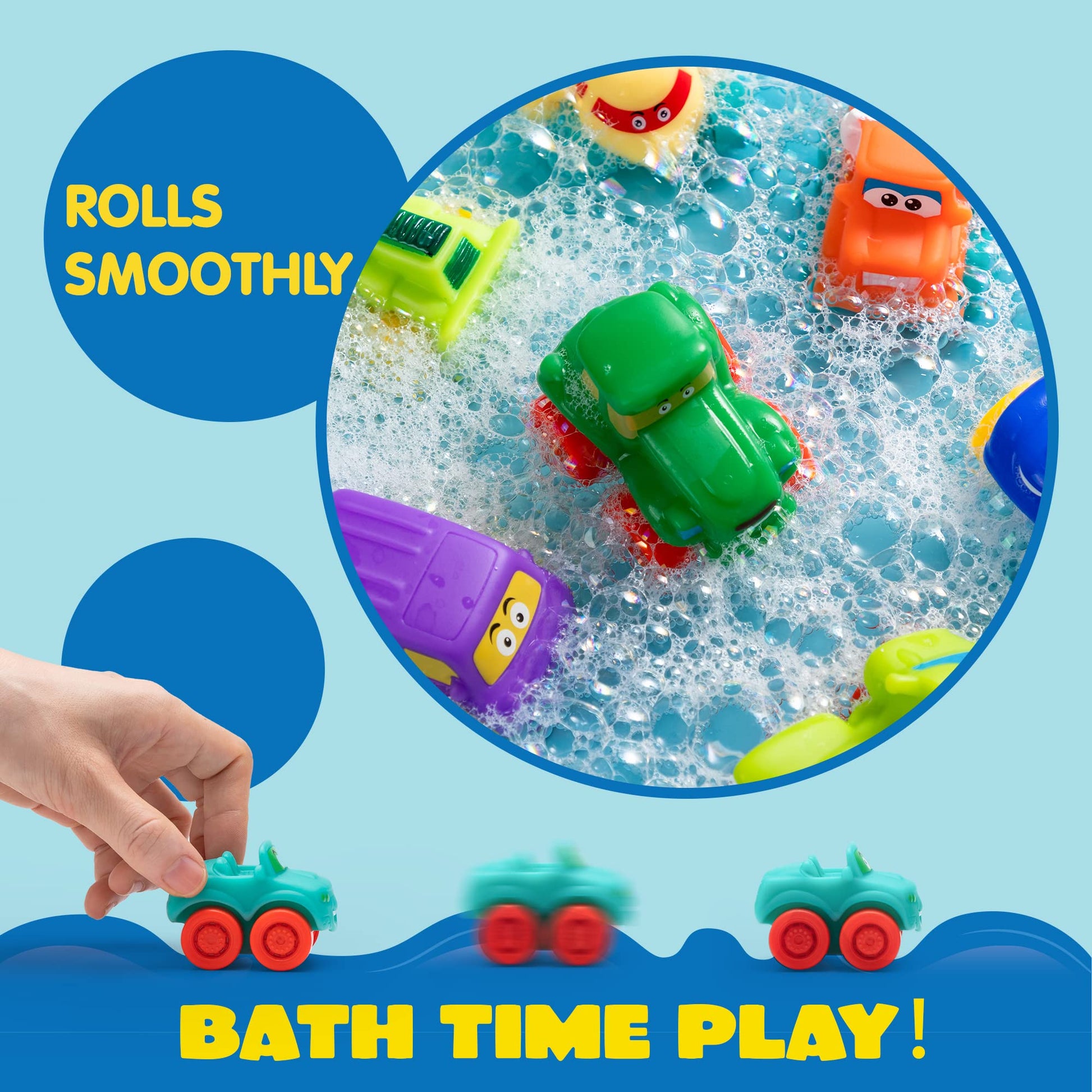 JOYIN Cartoon Cars, Soft Rubber Toy Car Set, Mini Vehicles, Bath Toy Car for Toddlers, Christmas Great Gift for Boys and Girls, Summer Beach and Pool