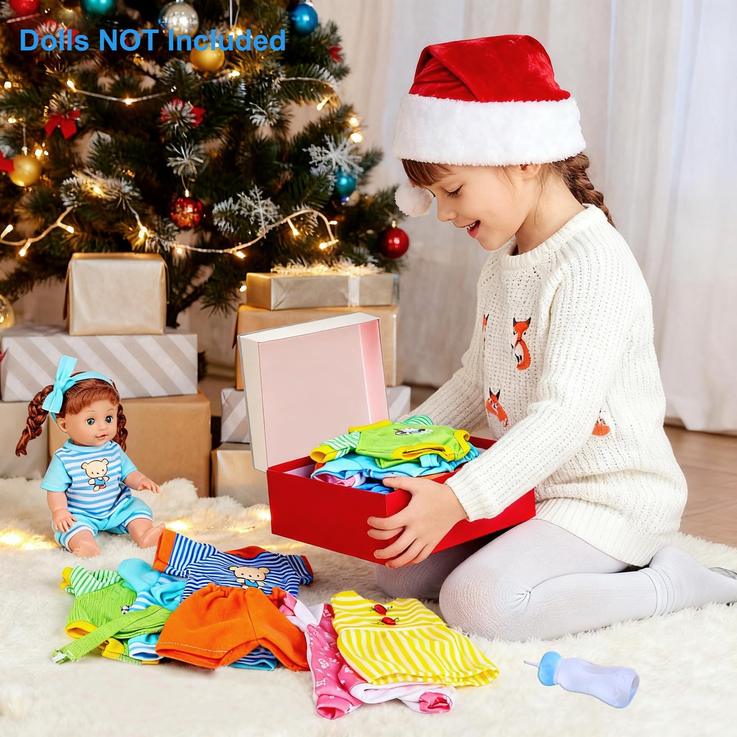 Set of 5 Baby Doll Clothes Accessories (NO Doll) with Feeding Bottle,for 12-13-14 Inch Newborn Reborn Alive Baby Dolls, Dress Clothing Outfits, Toy