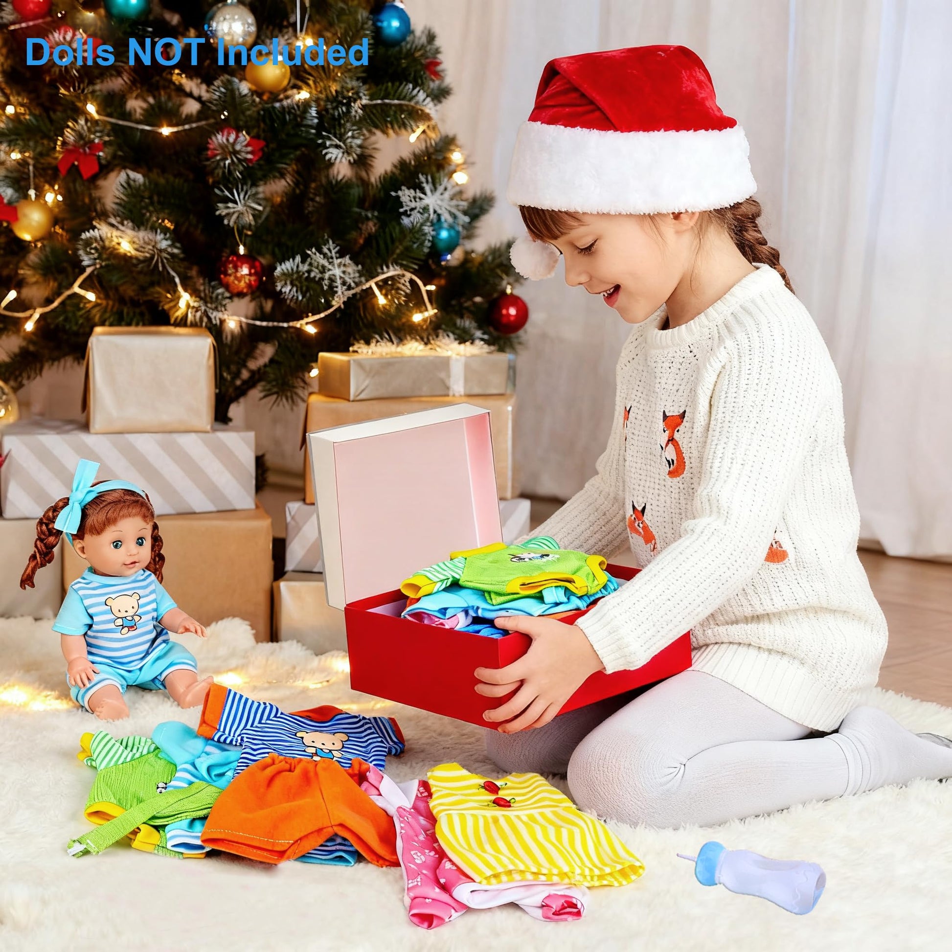 Set of 5 Baby Doll Clothes Accessories (NO Doll) with Feeding Bottle,for 12-13-14 Inch Newborn Reborn Alive Baby Dolls, Dress Clothing Outfits, Toy