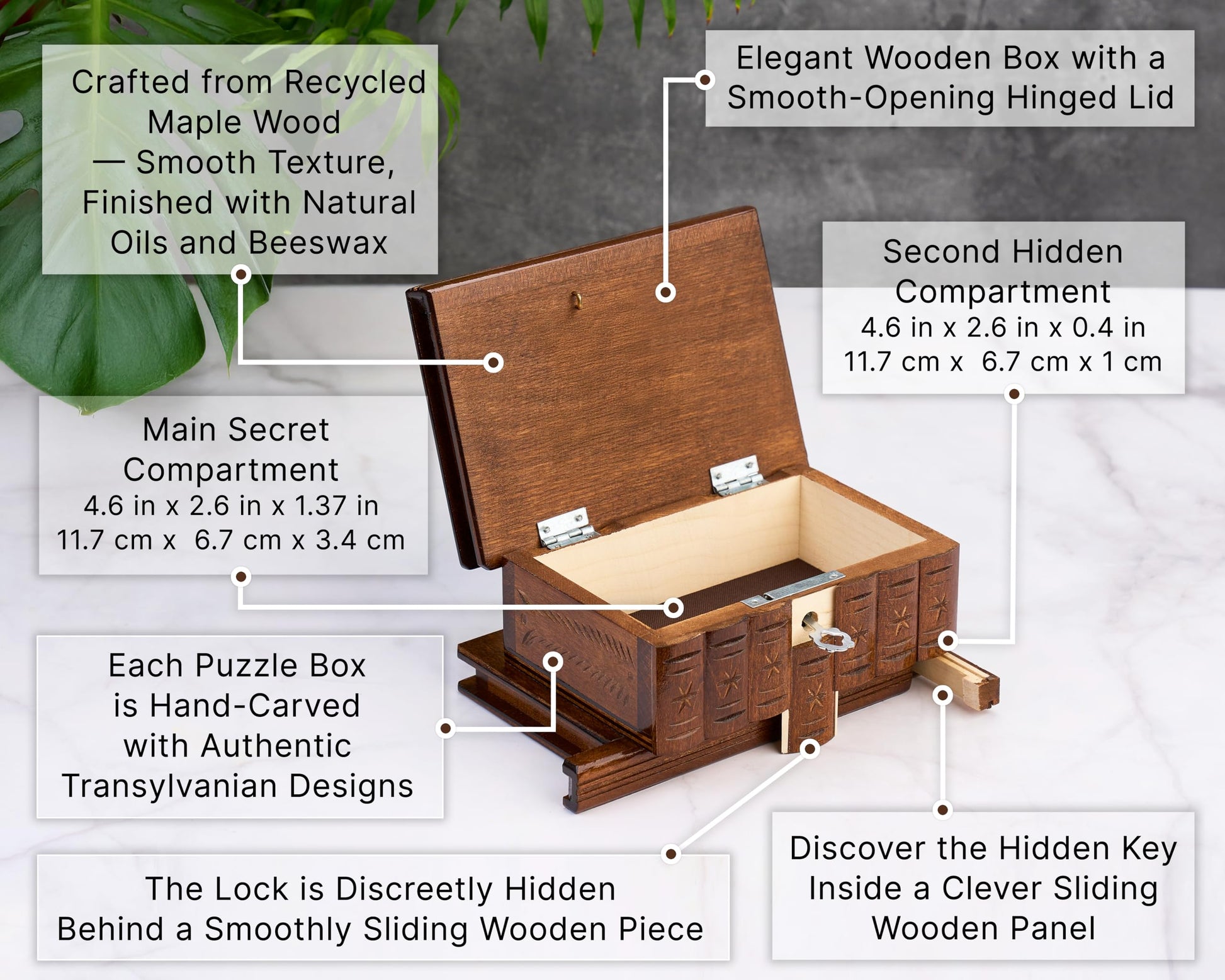 allboxesinoneplace Puzzle Box with Hidden Compartments, Secret Lock and Key