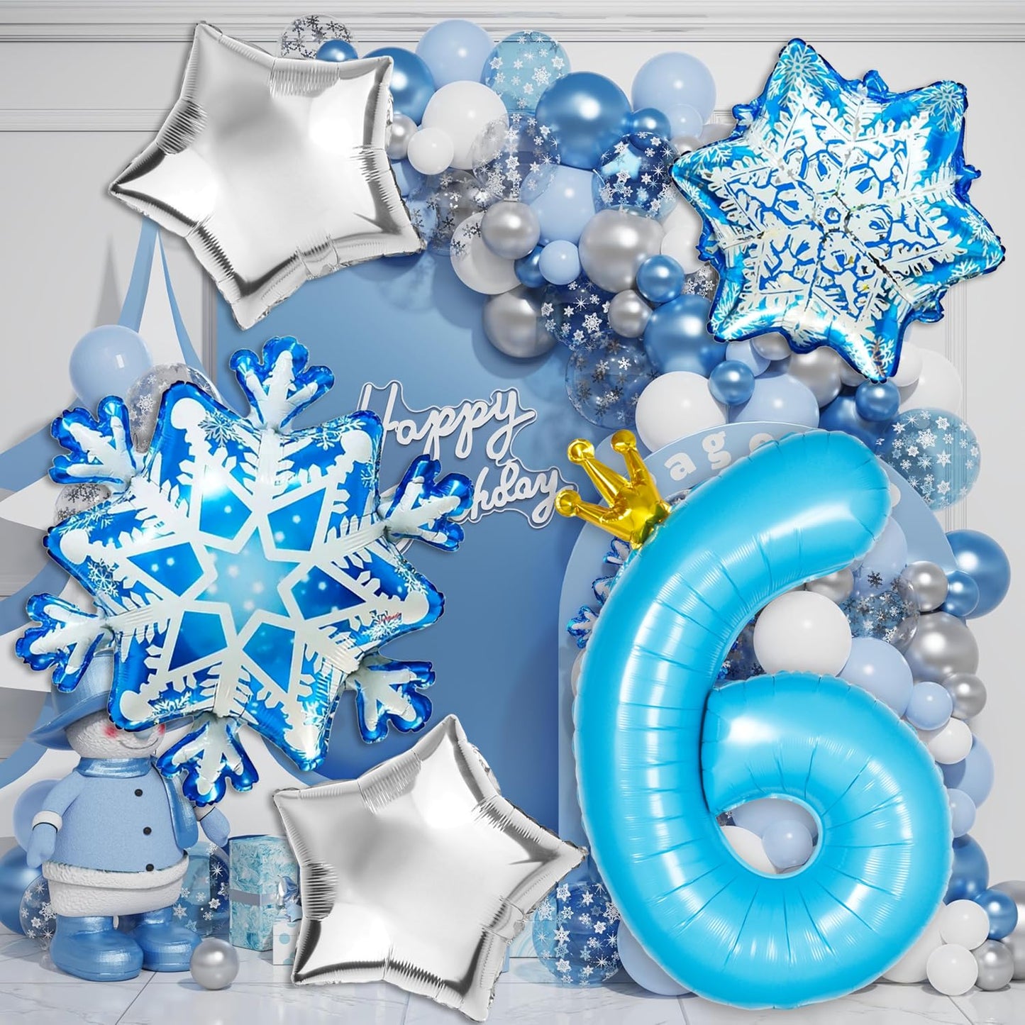Frozen 4th Birthday Party Decorations Balloon, 40" Elsa 4 Balloon with Crown SnowFlake Foil Mylar Balloons for Princess Anna Elsa Frozen Theme