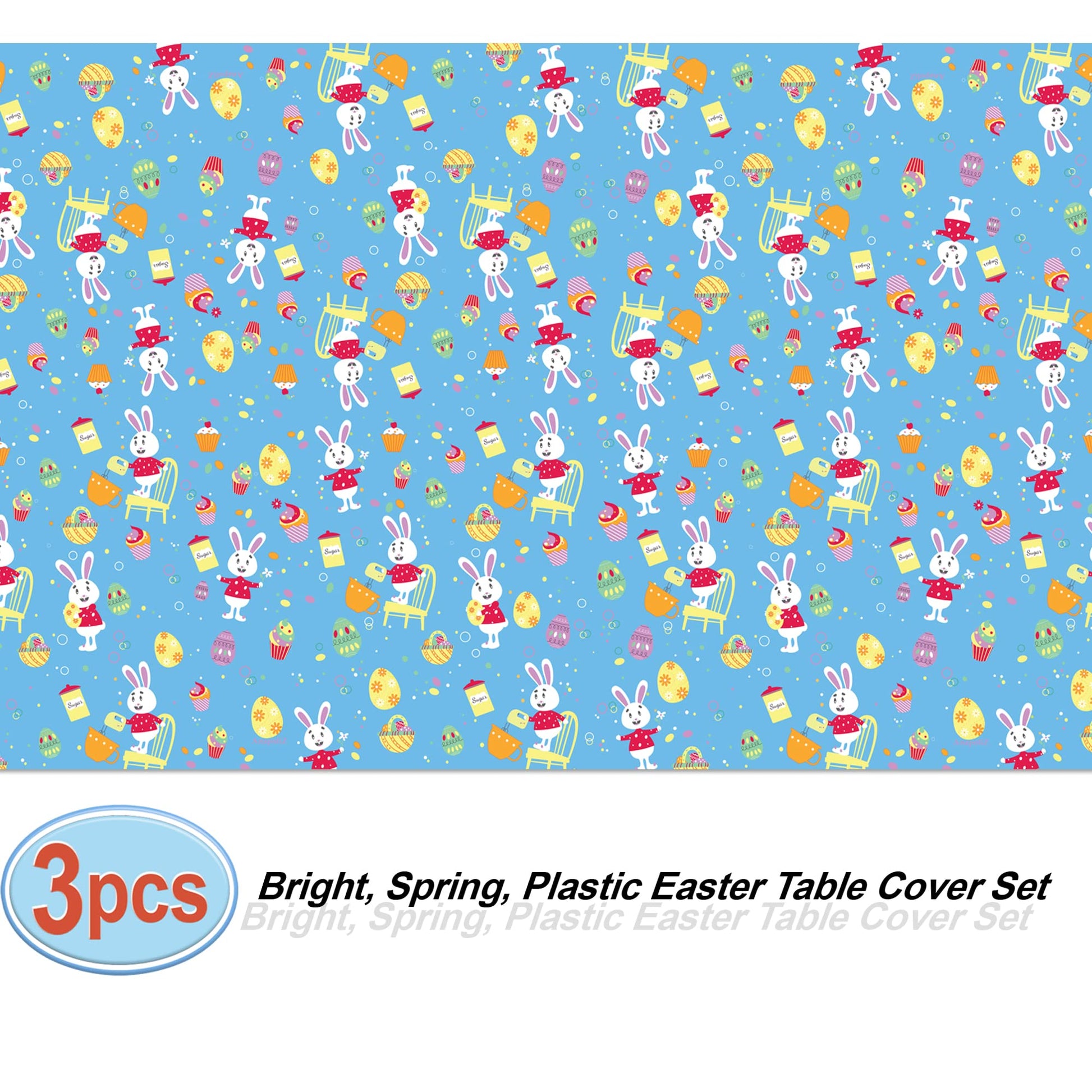 AnapoliZ Easter Plastic Tablecloth | 3 Pcs Pack (54” Inch Wide x 102” Inch Long) | Rectangular Easter Table Cover with Bunnies | Easter Party