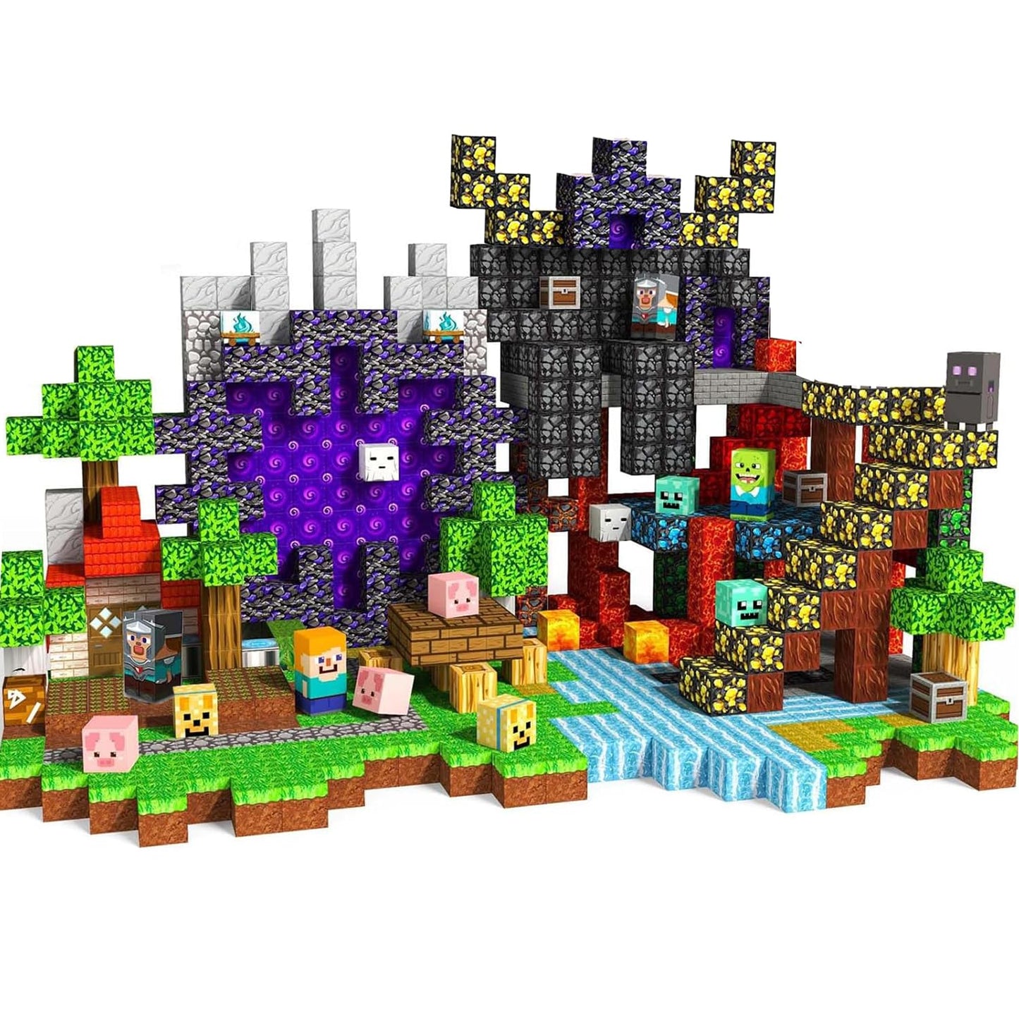 Wattlink Magnetic Building Blocks Set, 200 Pieces Pixel Style Construction Toys with Character Blocks, 0.8 Inch Cubes for Ages 3+, Non-Toxic