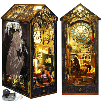 DIY Book Nook Kit, Book Nook Shelf Insert Kit Light Up Bookends,DIY Miniature Dollhouse Booknook Kits for Adults (Detective Agency)