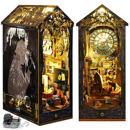 DIY Book Nook Kit, Book Nook Shelf Insert Kit Light Up Bookends,DIY Miniature Dollhouse Booknook Kits for Adults (Detective Agency)