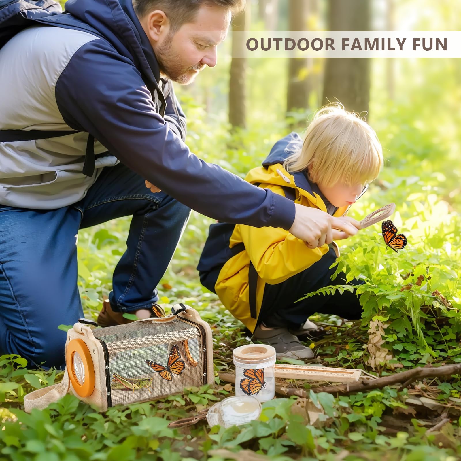 Montessori Wooden Bug Catcher Kit for Kids - 8-in-1 Outdoor Explorer Set with Habitat, Net & Magnifying Glass STEM Learning Toys for Ages 3-8 Nature
