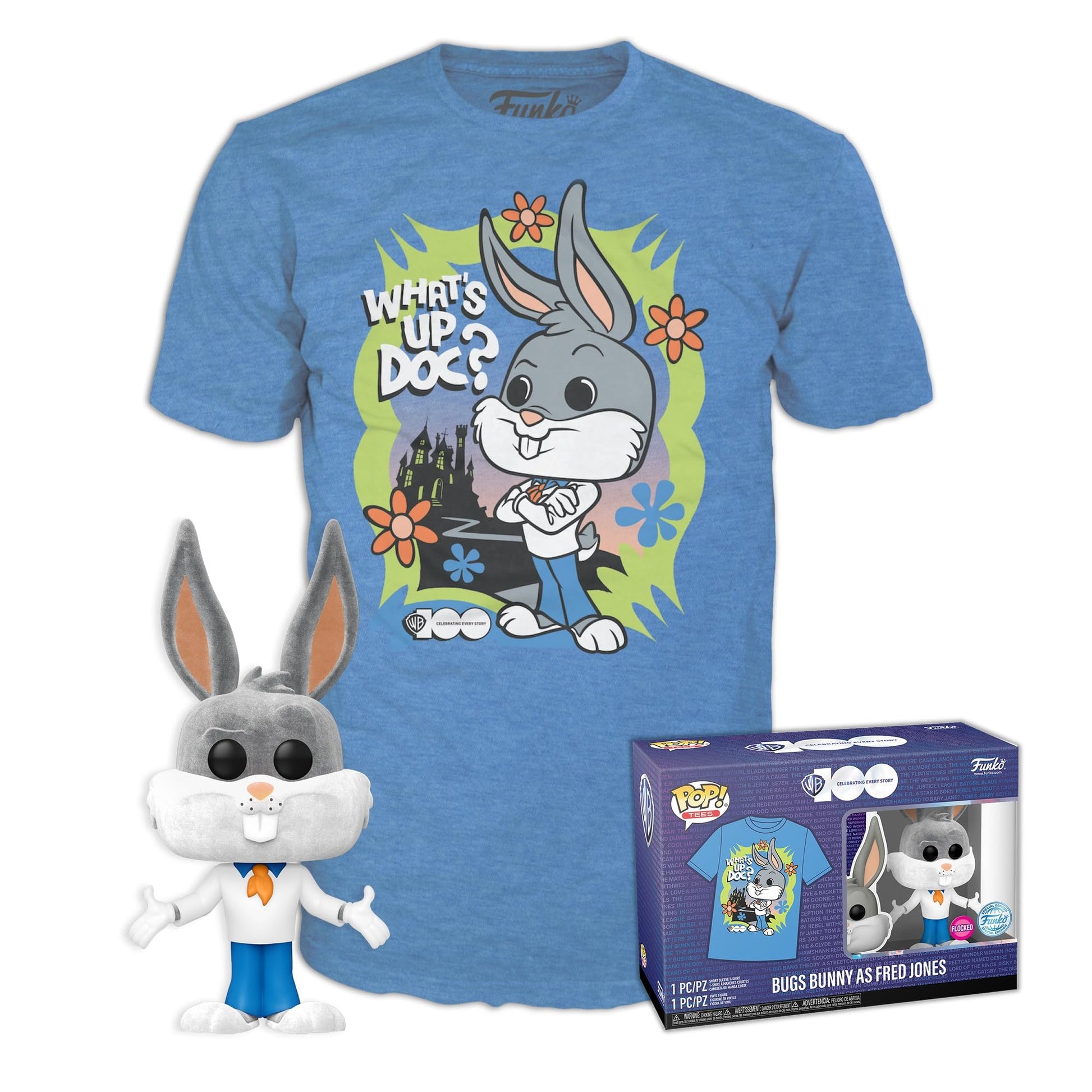 Funko Pop! & Tee: Bugs Bunny™ as Fred Jones™ (Flocked) - Extra Large - (XL) - T-Shirt - Clothes with Collectable Vinyl Minifigure - Gift Idea - Toys