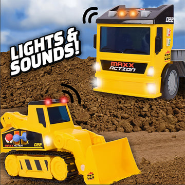 Sunny Days Entertainment Maxx Action 2-N-1 Mega Mover - Construction Truck and Trailer with Lights, Sounds and Motorized Drive, Yellow, Large