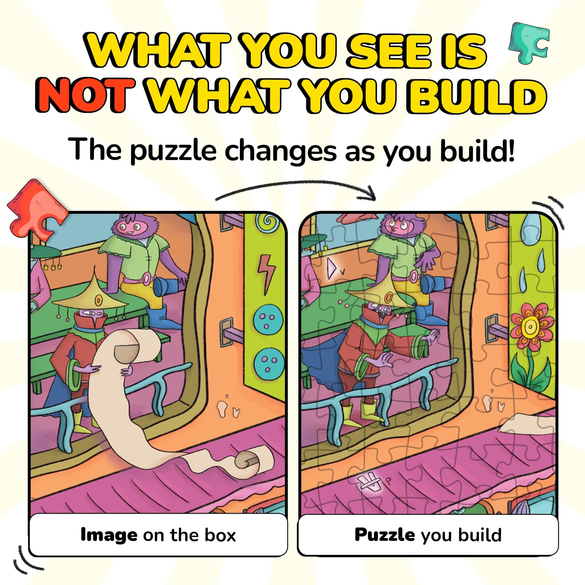 Odd Pieces Jigsaw Puzzles 1000 Pieces with Storytelling Comics, for Women, White Elephant, Mystery Puzzle for Adults & Kids - 19.7'' x 27.6''