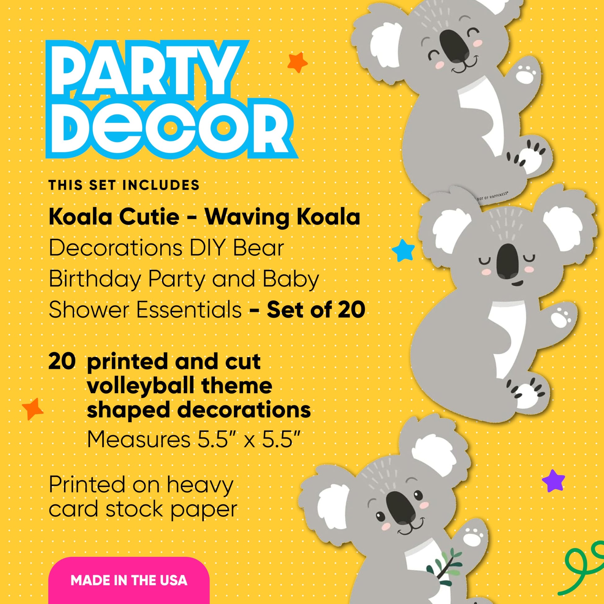 Big Dot of Happiness Koala Cutie - Waving Koala Decorations DIY Bear Birthday Party and Baby Shower Essentials - Set of 20