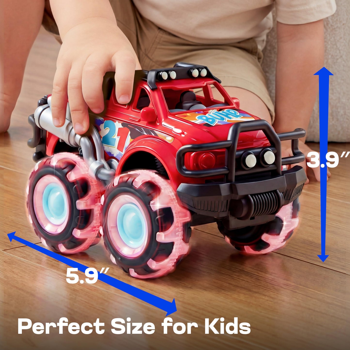 Vroomix JOYIN 3 Pack Monster Truck Toy - Toy Truck with Flashing LED Wheels - Light-Up Friction-Powered Cars for Toddlers - Boys Girls Birthday Gift