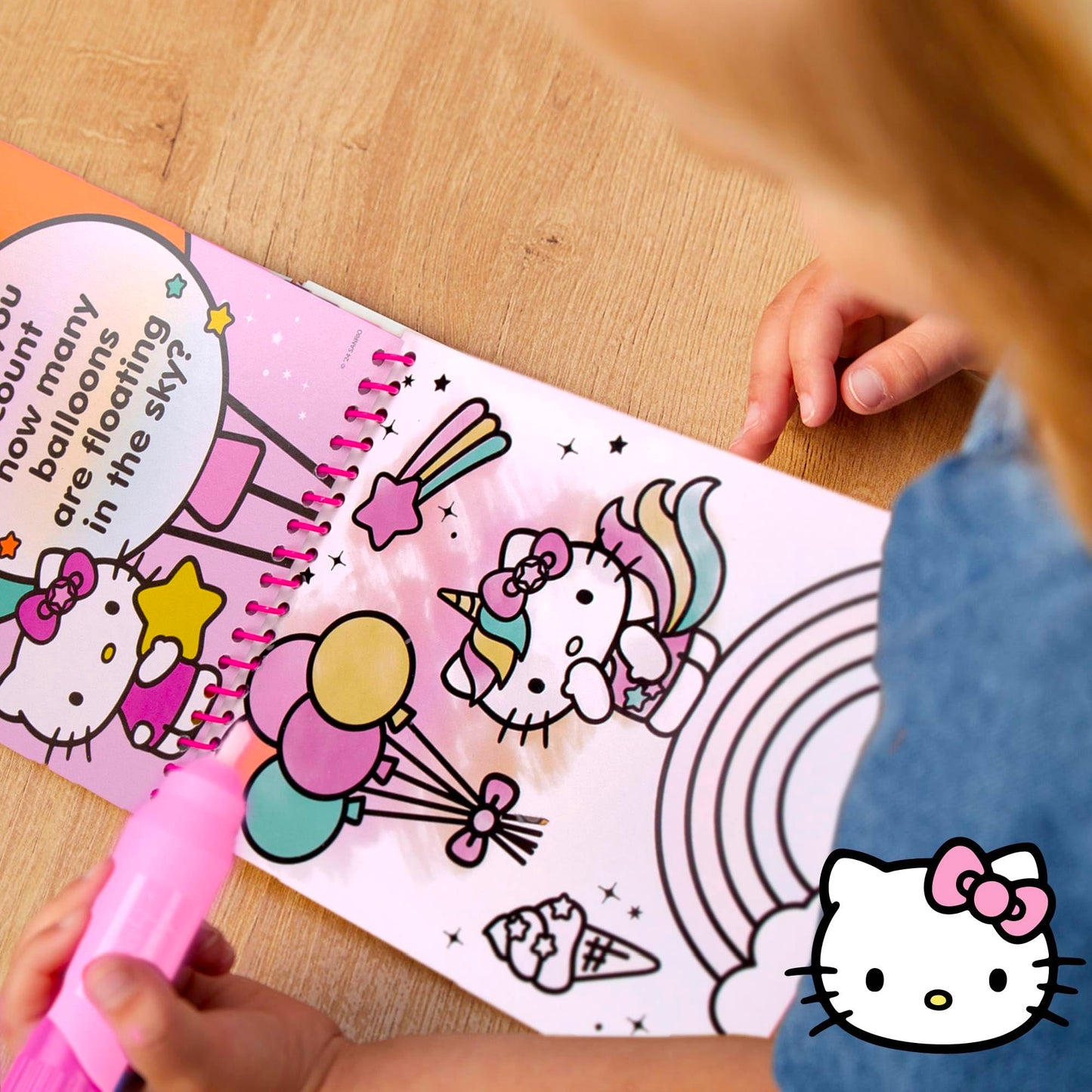 Hello Kitty Aqua Art Pad, 4 Art Pages, On The Go Reusable Water-Reveal Activity Pad, Mess Free Arts and Crafts, Paint with Water Brush Set, Kids Toys