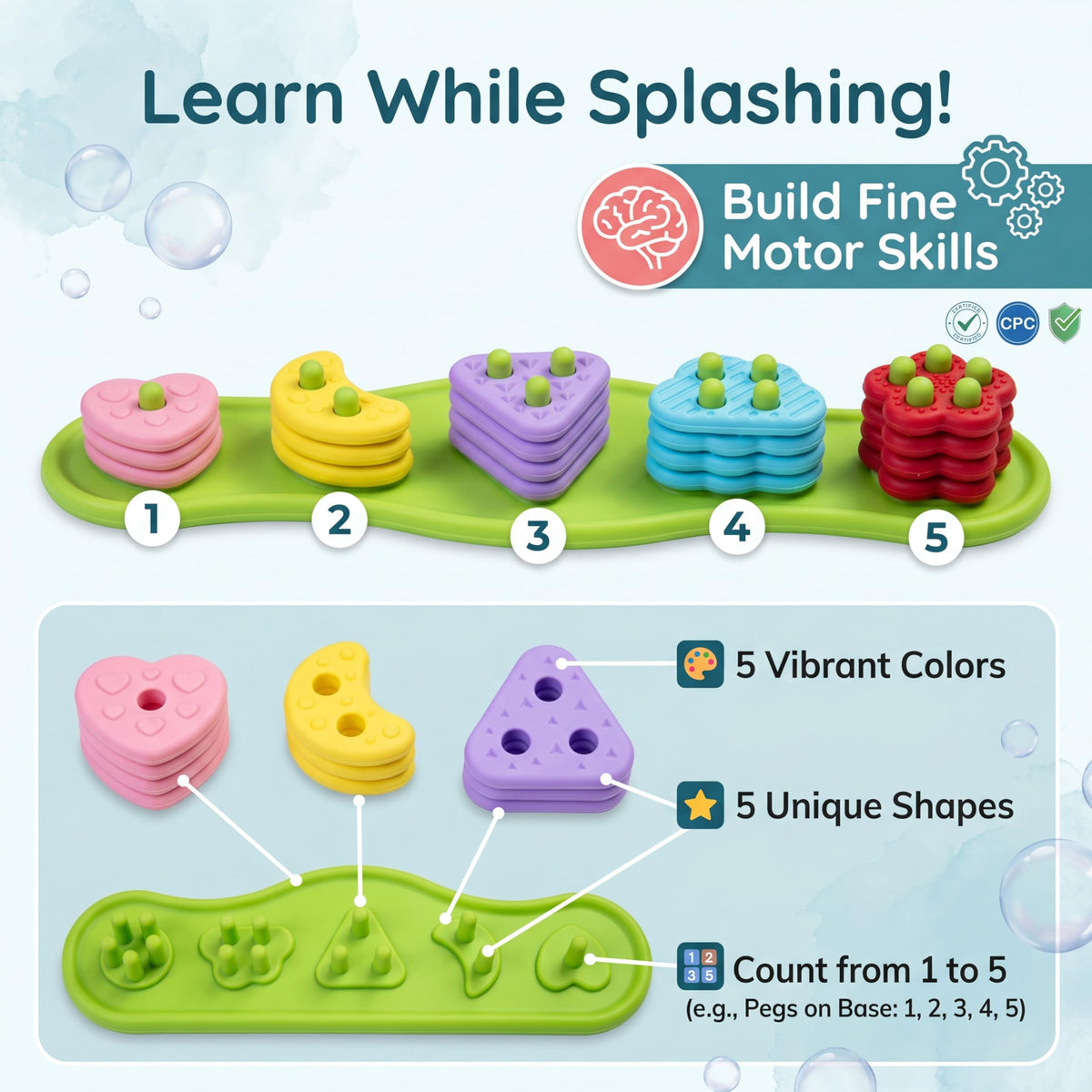 LIHBCAIYI Silicone Bath Toys, Floating Shape Sorter with 15 Blocks