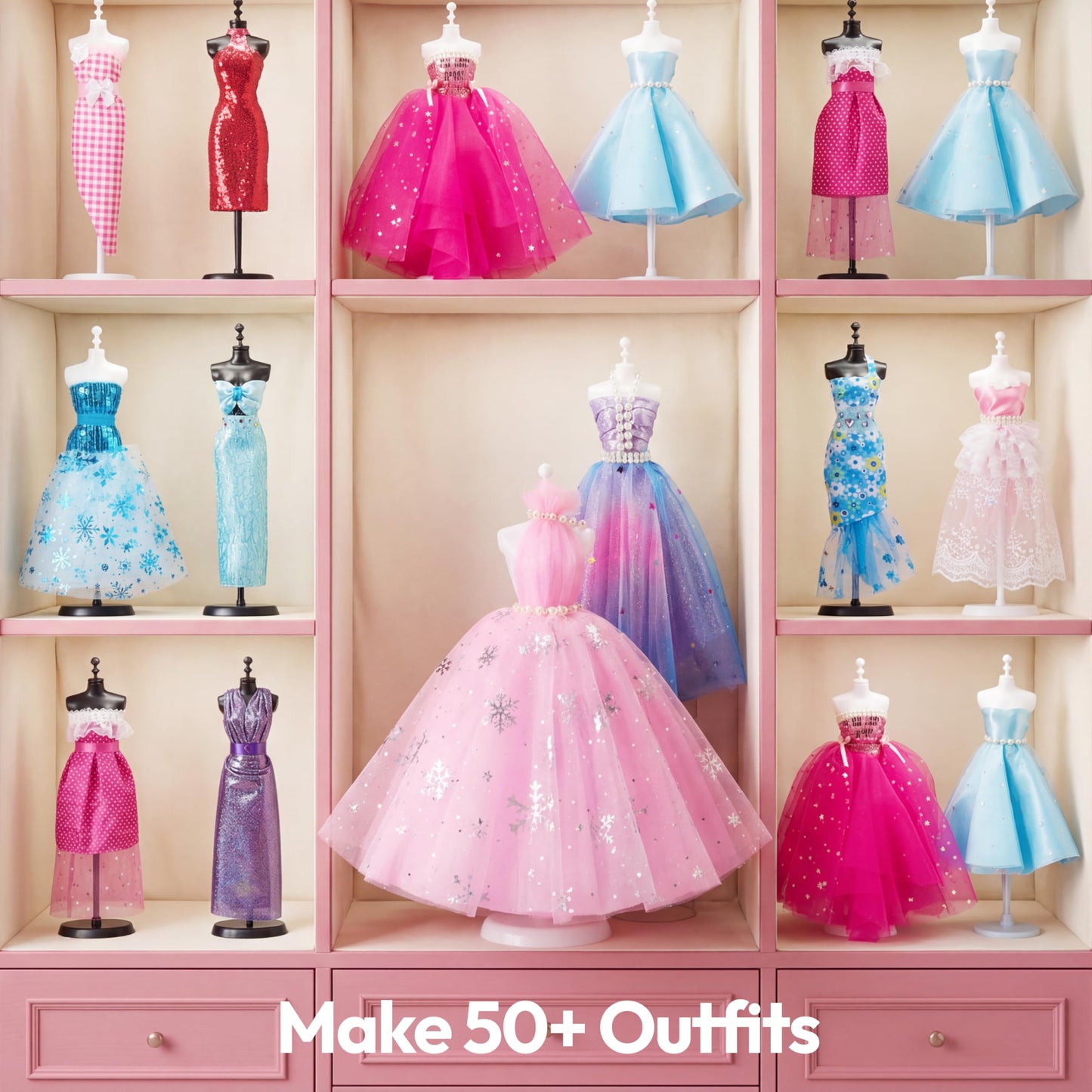 Klever Kits 400+PCS Fashion Design Crafts for Kids, Art and Crafts, DIY Sewing Kits with 3 Mannequins for Girls Aged 8-12, Birthday Presents, Toys