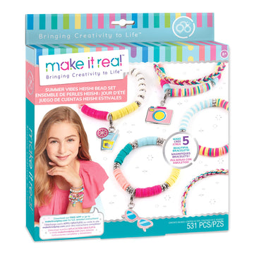 Make It Real - Summer Vibes Heishi Bead Bracelets - DIY Charm Bracelet Making Kit with Case - Friendship Bracelet Kit with Beads, Charms & Thread