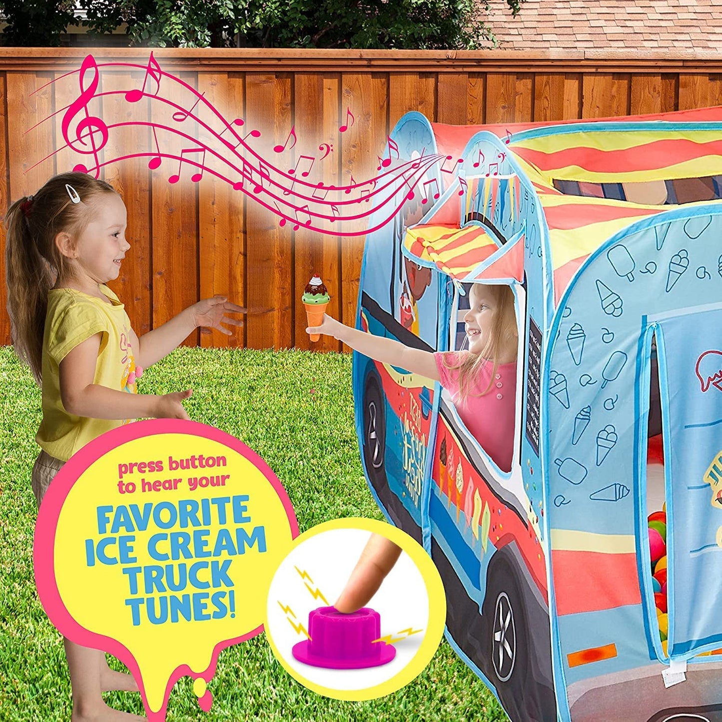 Kiddzery Ice Cream Truck Play Tent for Kids - Pretend Play Toy Food Set - Pop Up Icecream Playhouse Toys with Music Button - Birthday Gift for Girls