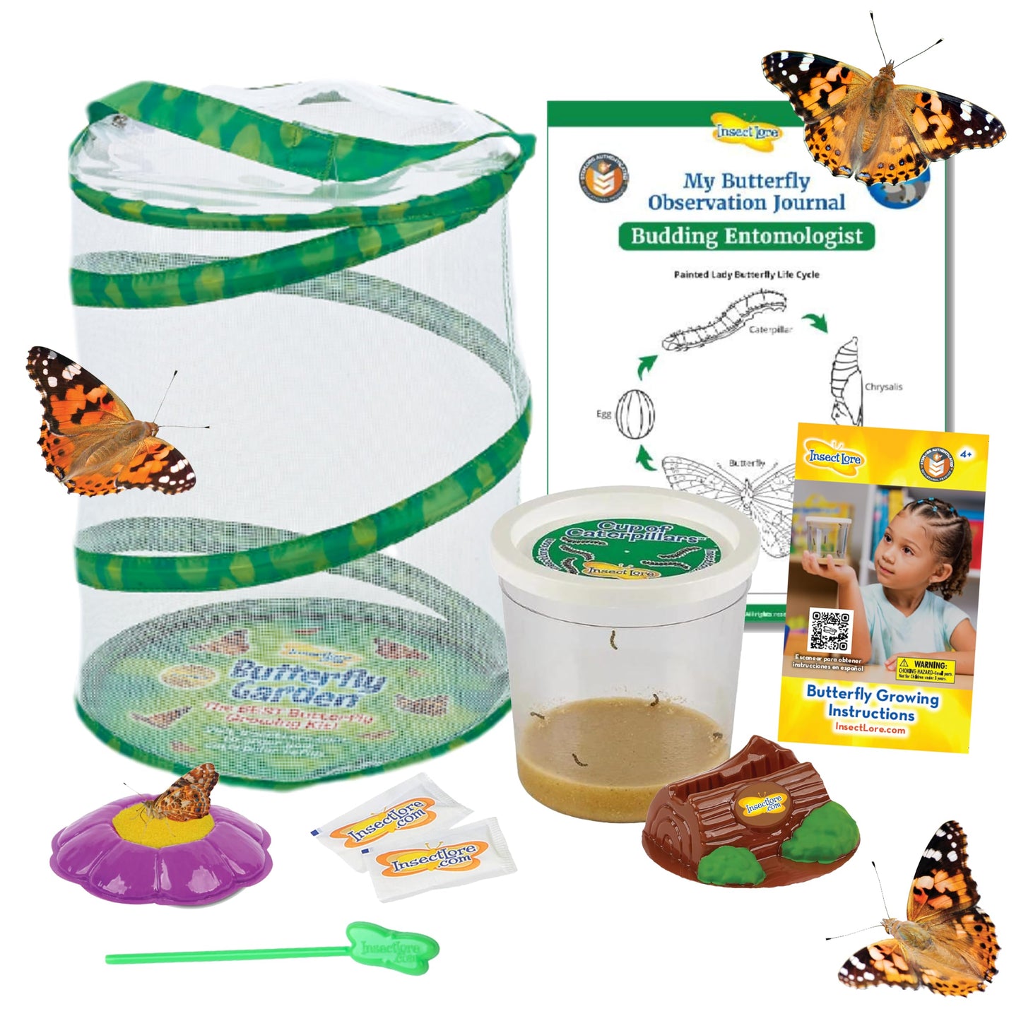 Insect Lore Butterfly Garden with 5 Live Baby Caterpillars - STEM Activity Journal, Habitat, Chrys-A-Lid Holder and Feeder Included | Raise
