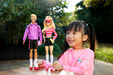 Barbie Fashionistas Set with 2 Fashion Dolls & 6 Accessories, Ken Roller-Skating Fashion Dolls, 65th Anniversary Collectible