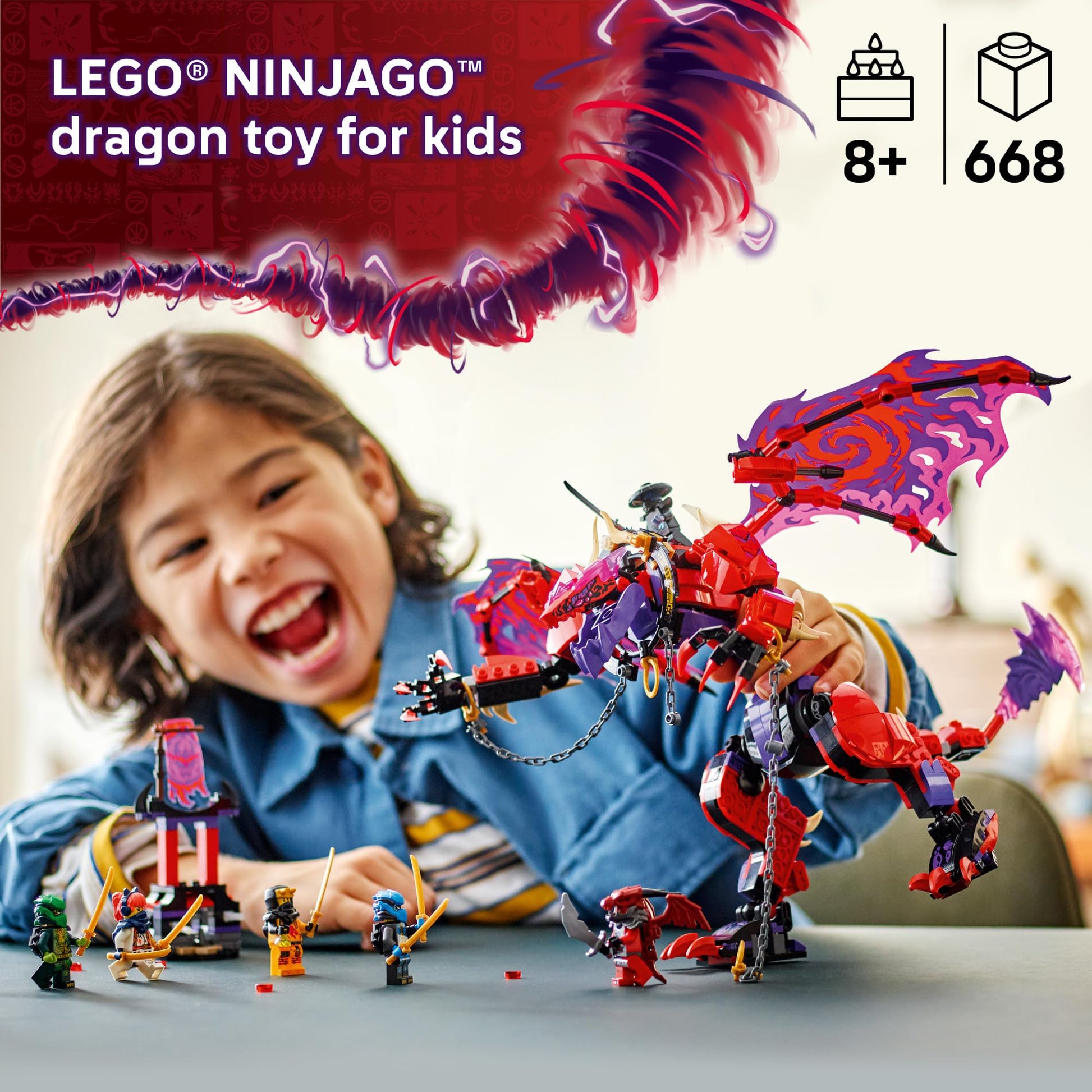 LEGO NINJAGO Thunderfang Dragon of Chaos Building Toy for Kids Ages 8+ - Dragon Rising Playset with 6 Minifigures and Poseable Figure - Birthday Gift