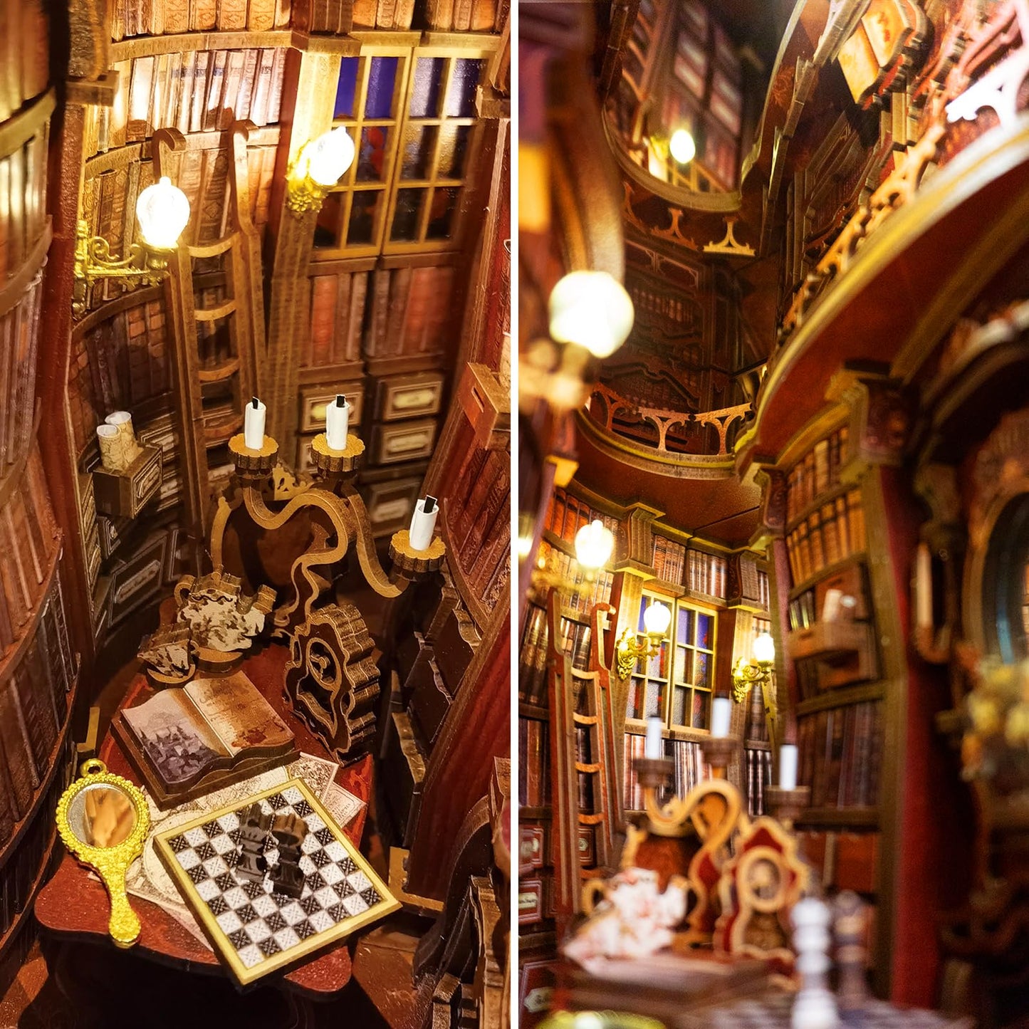 JOOHOUR DIY Book Nook Kit, Beauty and The Beast, Dollhouse Miniature, Booknook Bookshelf Insert Decor Alley 3D Wooden Puzzle, Bookends Model Building