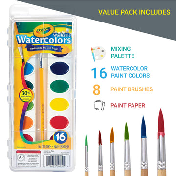 Watercolor Paint Set for Kids 16 vivid Watercolor Paint Mixing Palette, Paper Pad and 8 Brushes, Water Color Painting Kids and Adult Beginner Supplies