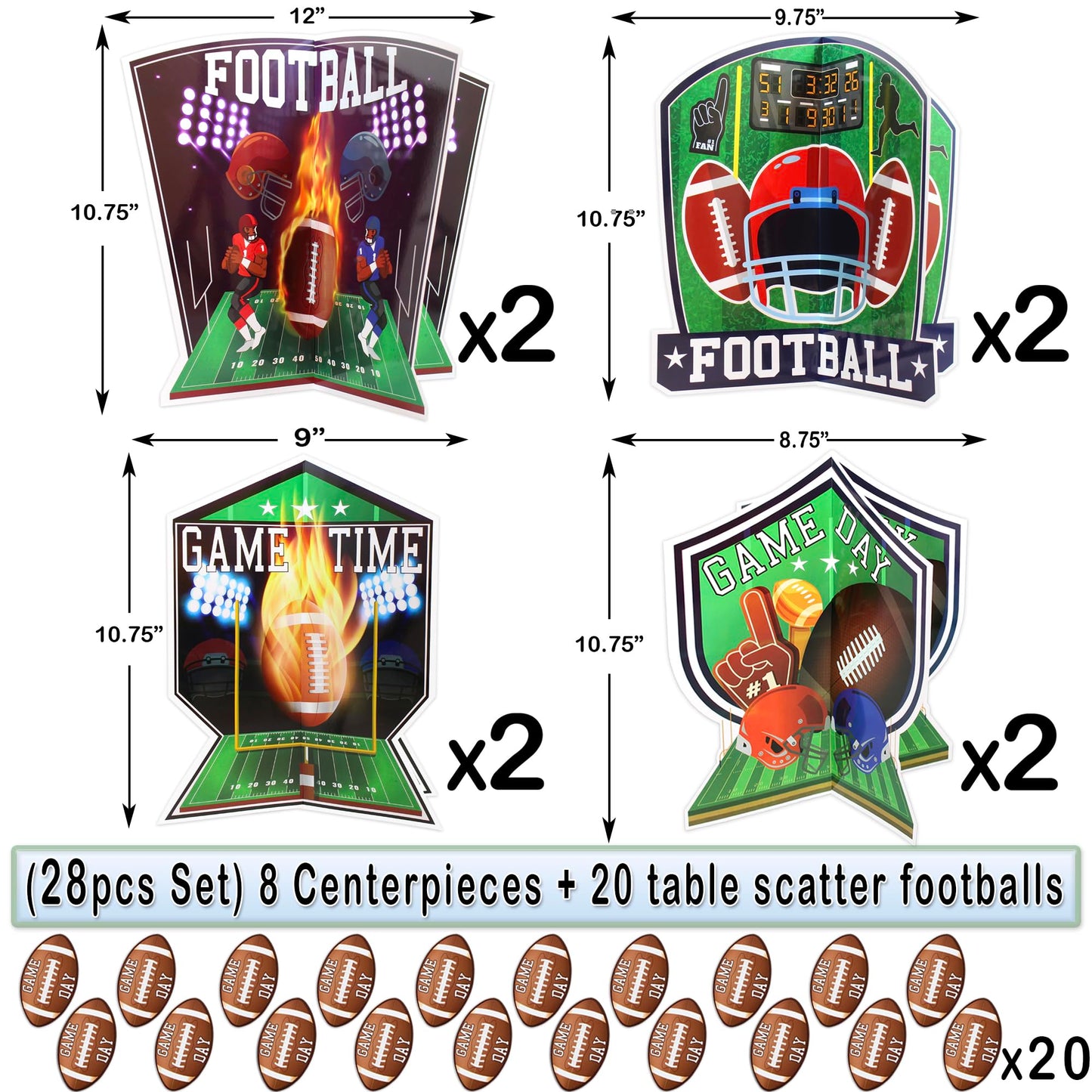 Football Party Table Centerpieces | 28 piece 3D Football Party Decoration Set | Football Birthday Party Supplies | Big Game Party Decorations | Game