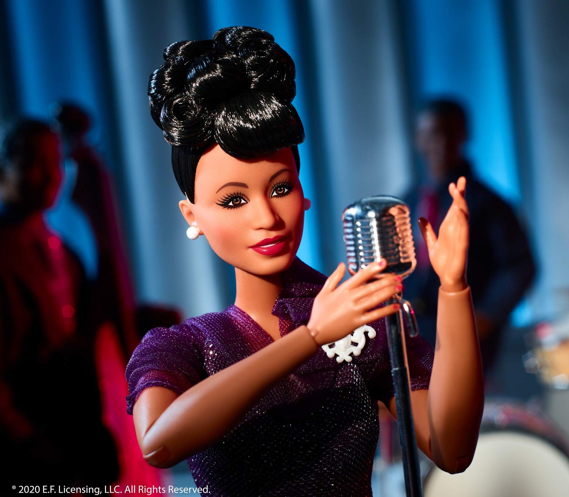 Barbie Inspiring Women Series Ella Fitzgerald Collectible Doll, Approx. 12-in, Wearing Purple Gown, with Microphone, Doll Stand and Certificate of