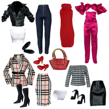 Eledoll Clothes Deluxe Fashion Pack for 11.5 inch Doll Busy Week Boss Lady I Black Jacket Jumpsuit Red Dress Red Purse