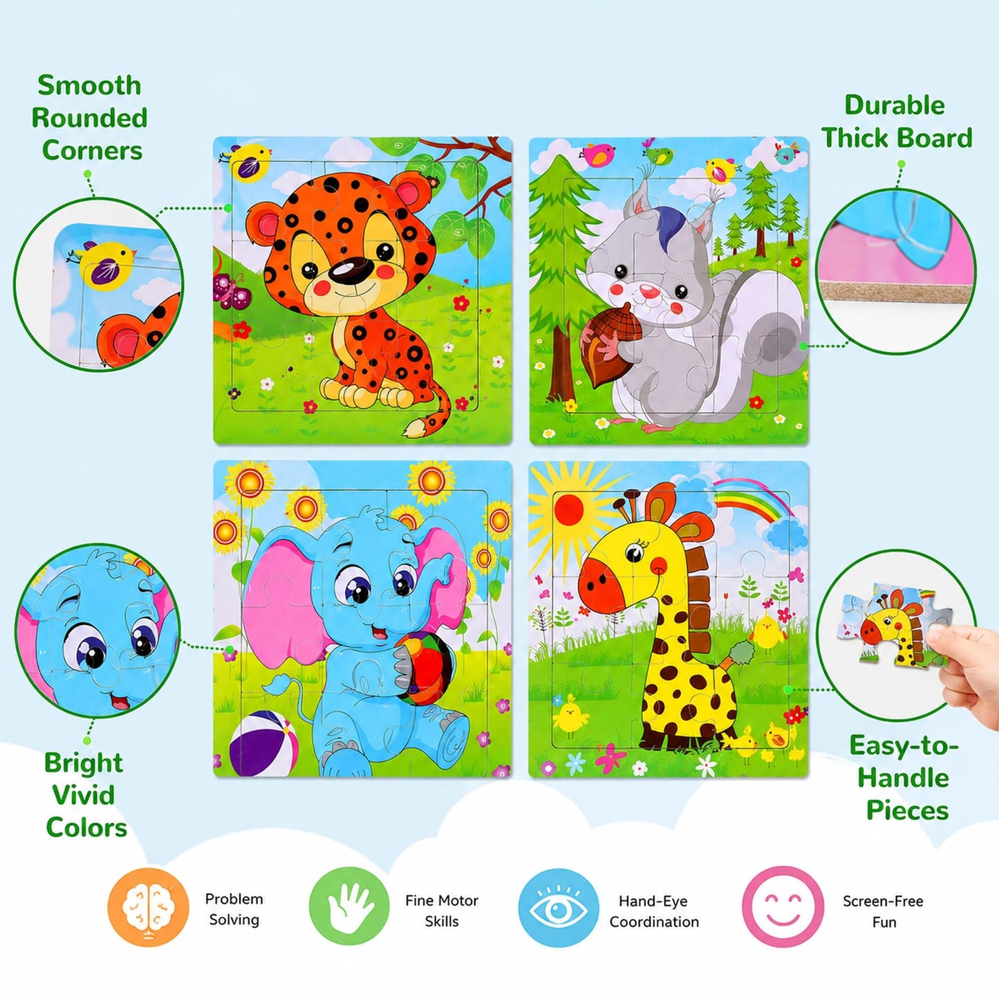 NASHRIO Wooden Puzzles for Toddlers Age 3-5, 8 Pack Animal and Dinosaur Jigsaw Puzzles, Preschool Educational Toys, Wooden Puzzle Set for Boys Girls