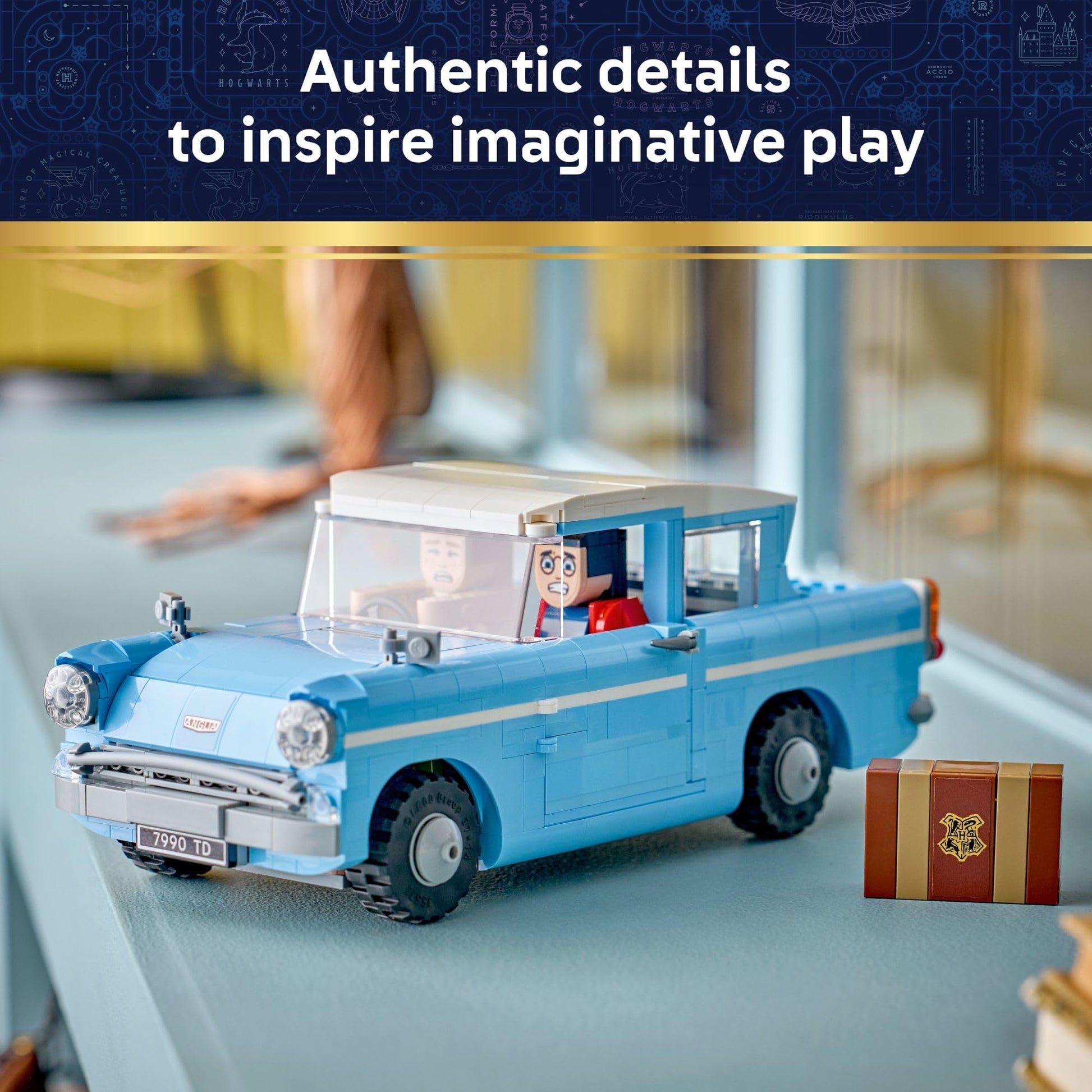 LEGO Harry Potter Enchanted Flying Ford Anglia Car Building Toy for Boys & Girls - Book Shelf & Bedroom Decor for Ages 14+ - W/Harry, Ron, & Hedwig