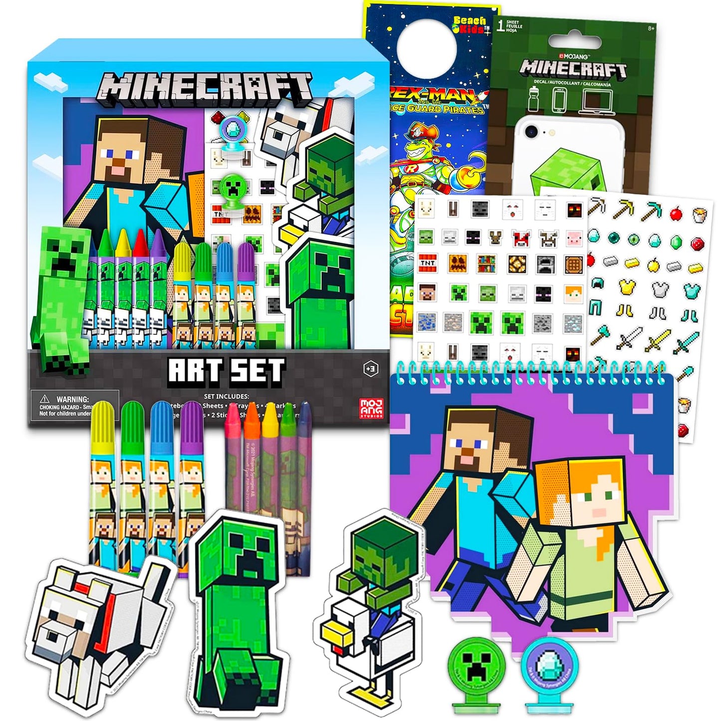 Minecraft Sketchbook Set for Kids, Toddlers ~ 3 Pc Bundle with Minecraft Decals, and More (Drawing Pad Activity Kit)