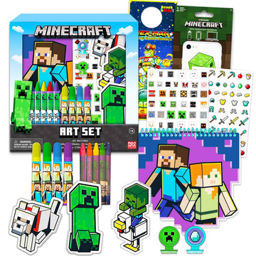 Minecraft Sketchbook Set for Kids, Toddlers ~ 3 Pc Bundle with Minecraft Decals, and More (Drawing Pad Activity Kit)