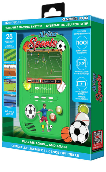 My Arcade All Star Sports Gamer Fun: Includes 125 Preloaded Games, Retro Portable Game Console, Soccer Toys, Rechargeable Battery