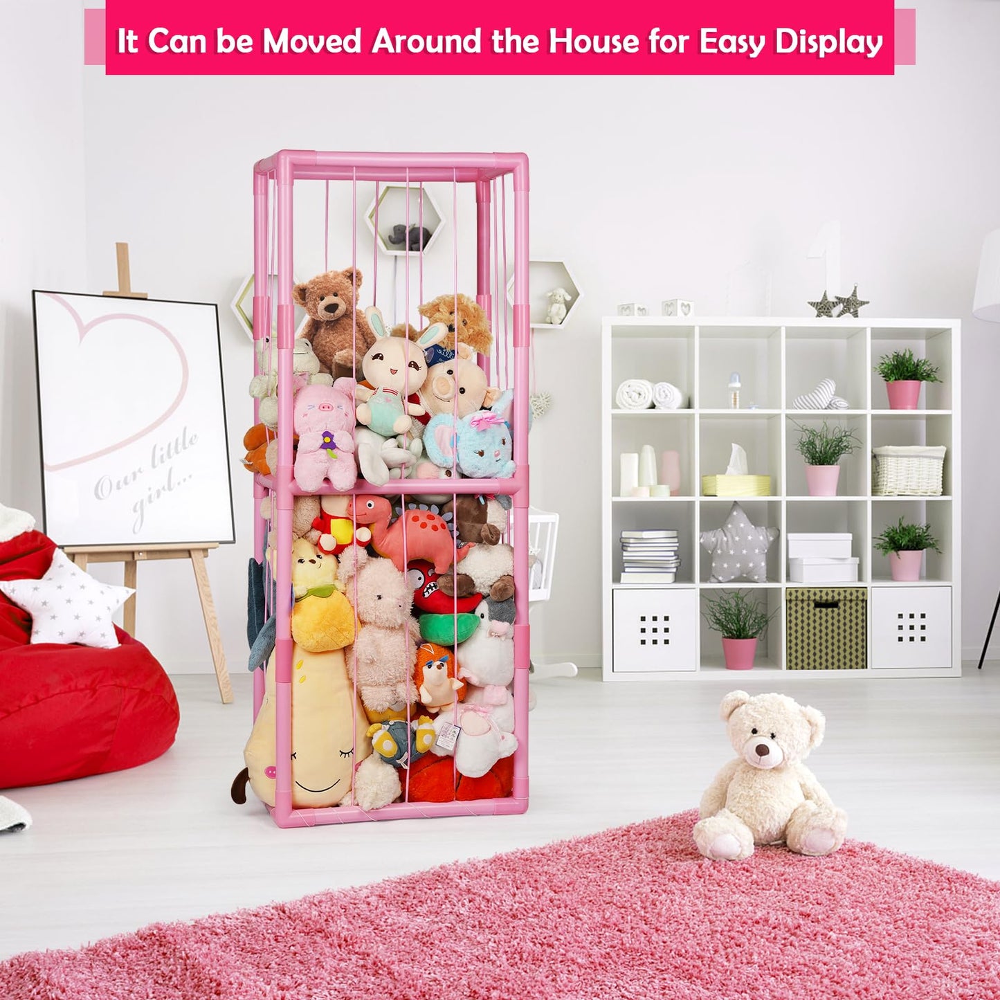 Ibnotuiy Stuffed Animal Zoo Storage PVC Stuffed Animal Holder, Pink