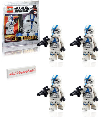 LEGO Star Wars The Clone Wars Minifigure - 501st Legion Clone Trooper with Blaster and Minifigureland Tile (75280) 4 Pack