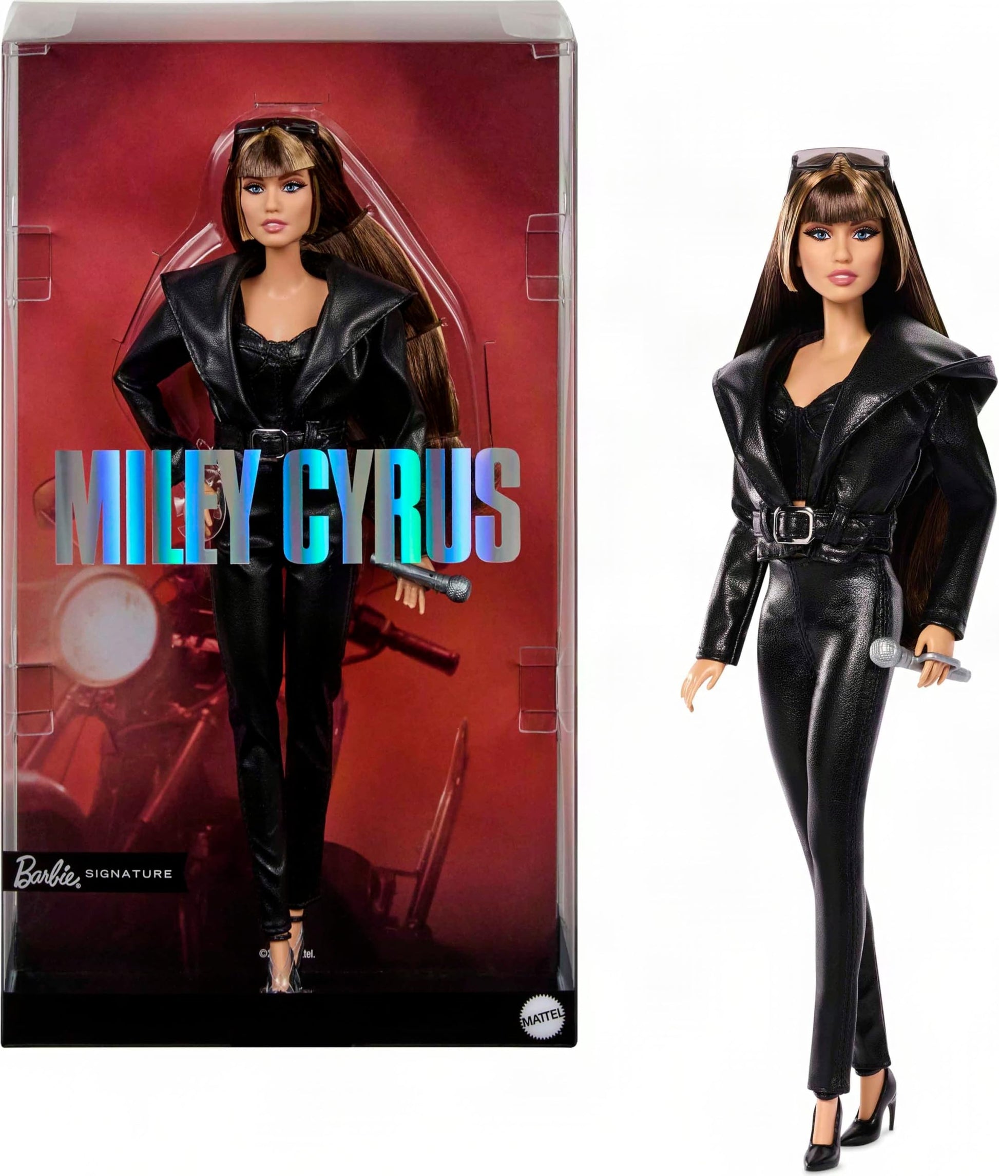 Barbie Signature Doll, Miley Cyrus Posable Collectible in Faux Leather Outfit with Hood and Heels