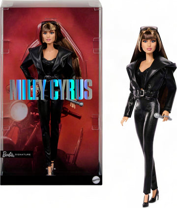 Barbie Signature Doll, Miley Cyrus Posable Collectible in Faux Leather Outfit with Hood and Heels