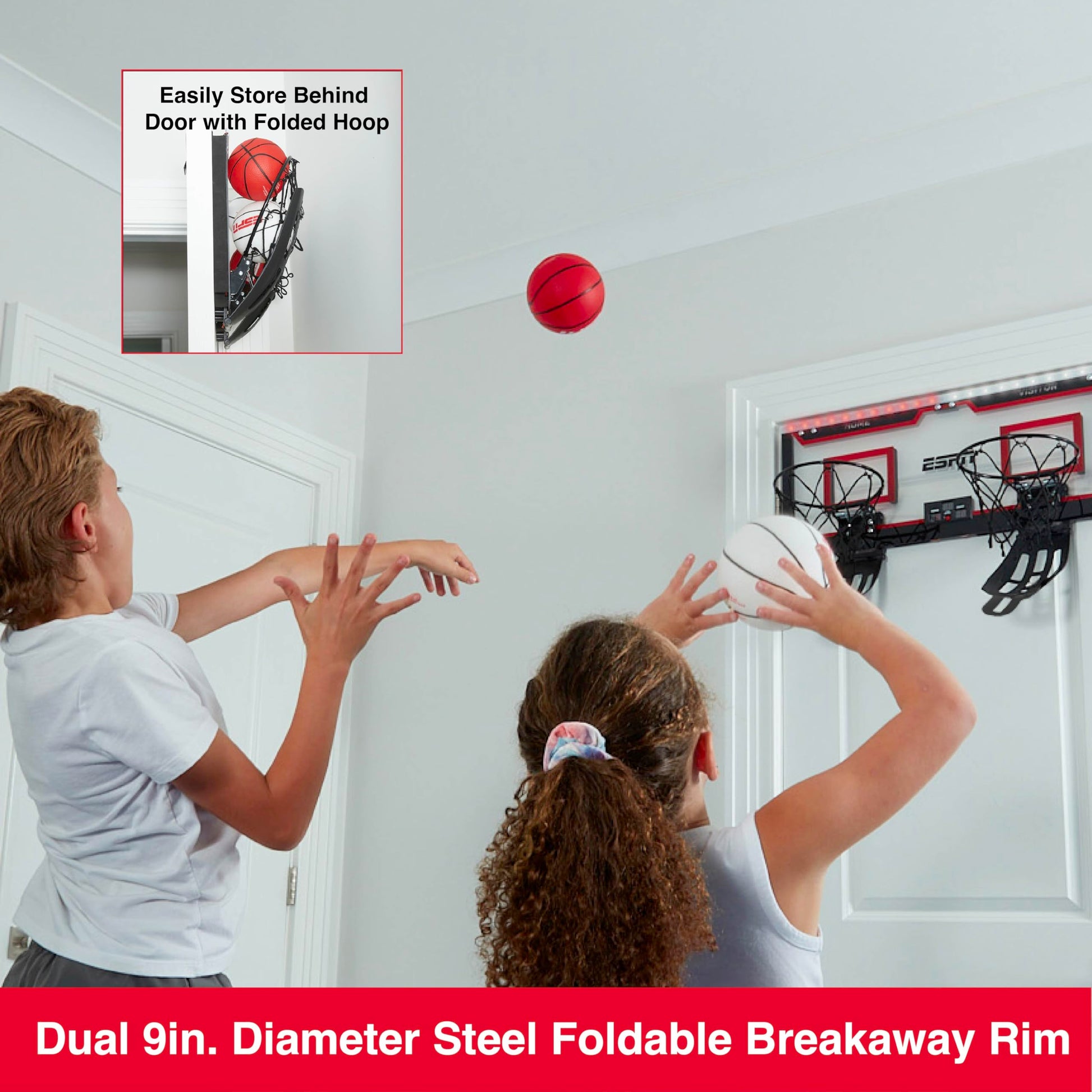 ESPN Over the Door Basketball Hoop for Kids (2 Hoops + Scoreboard)