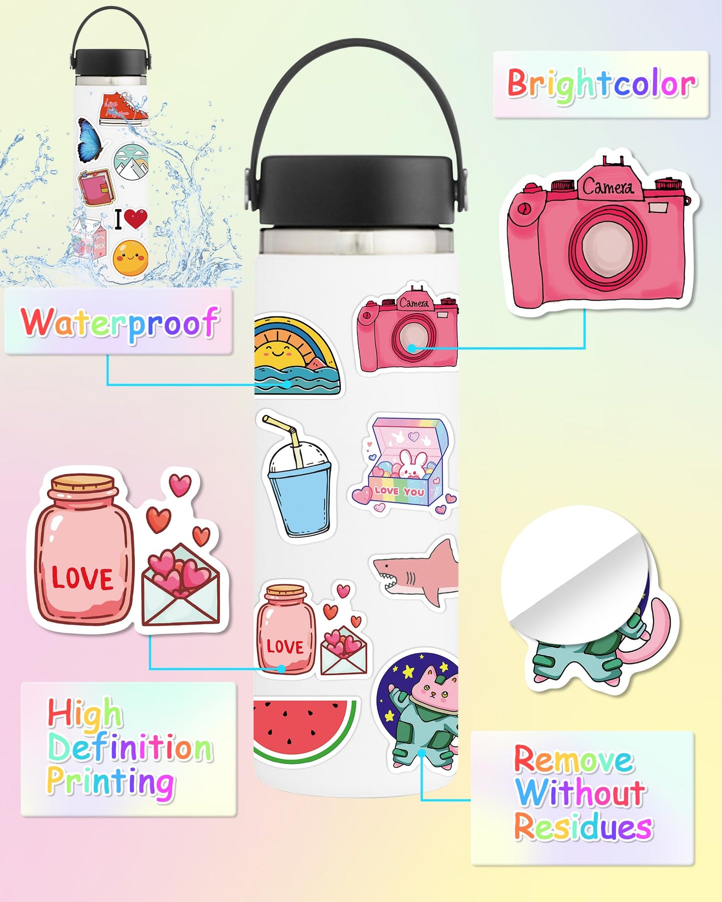 Sticker for Water Bottles, 400 Pcs/Pack Cute Vinyl Waterproof Vsco Laptop Stickers for School Students Gifts Classroom Teachers Prizes Stickers