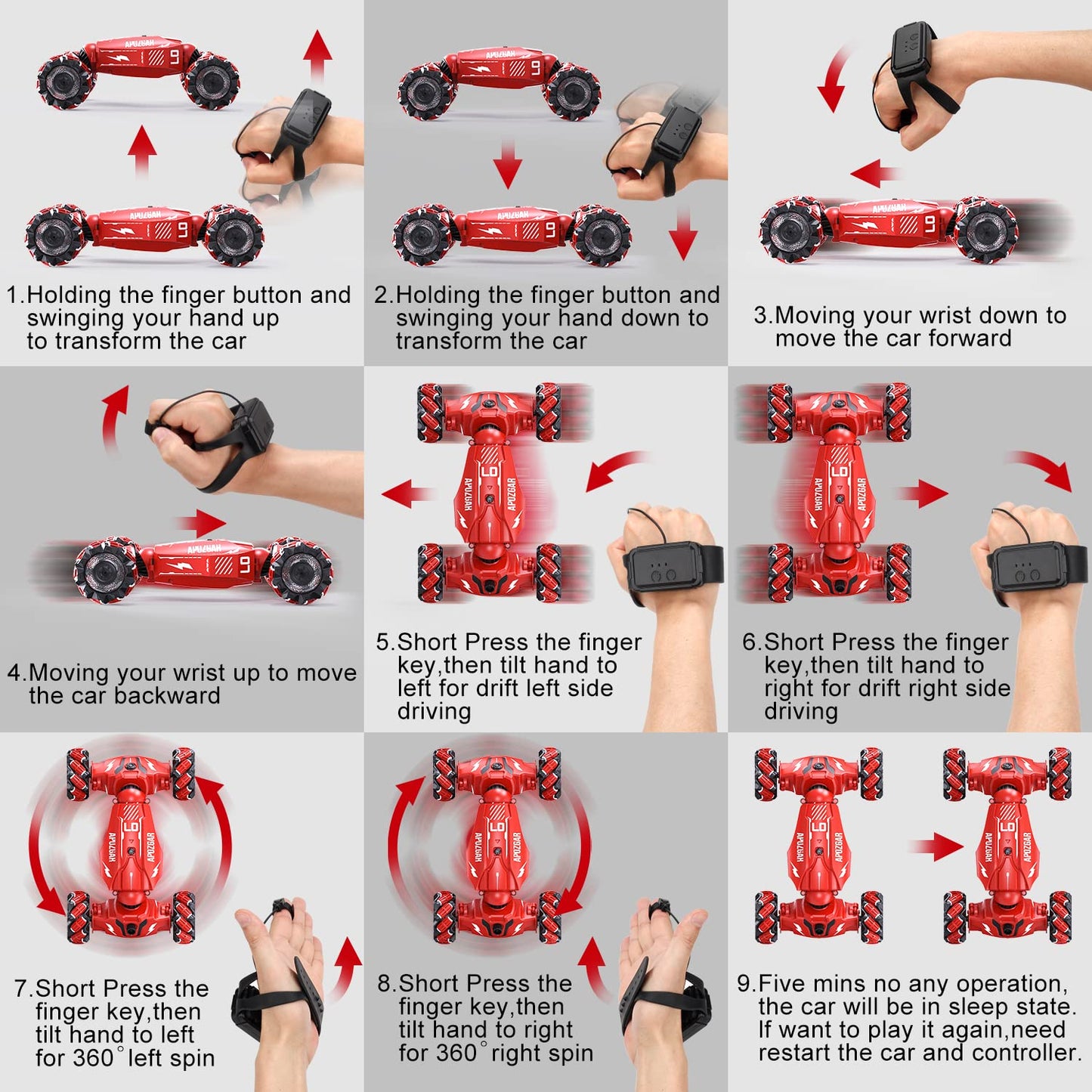 LOOZIX Upgraded Hand Gesture Sensing RC Stunt Car for Boys and Girls
