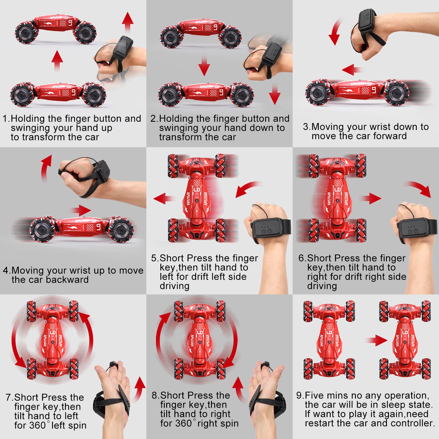 LOOZIX Upgraded Hand Gesture Sensing RC Stunt Car for Boys and Girls