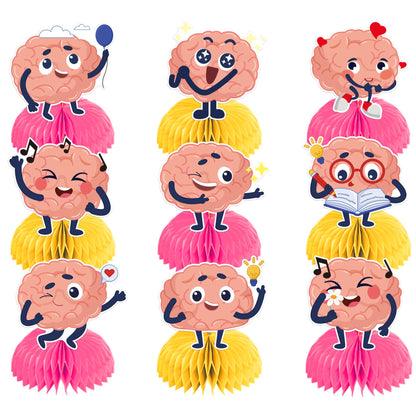 9 PCS Brain Honeycomb Centerpieces for Table Decor, Brain Table Decorations Table Toppers for Brain Party Decorations Brain Birthday Party Supplies