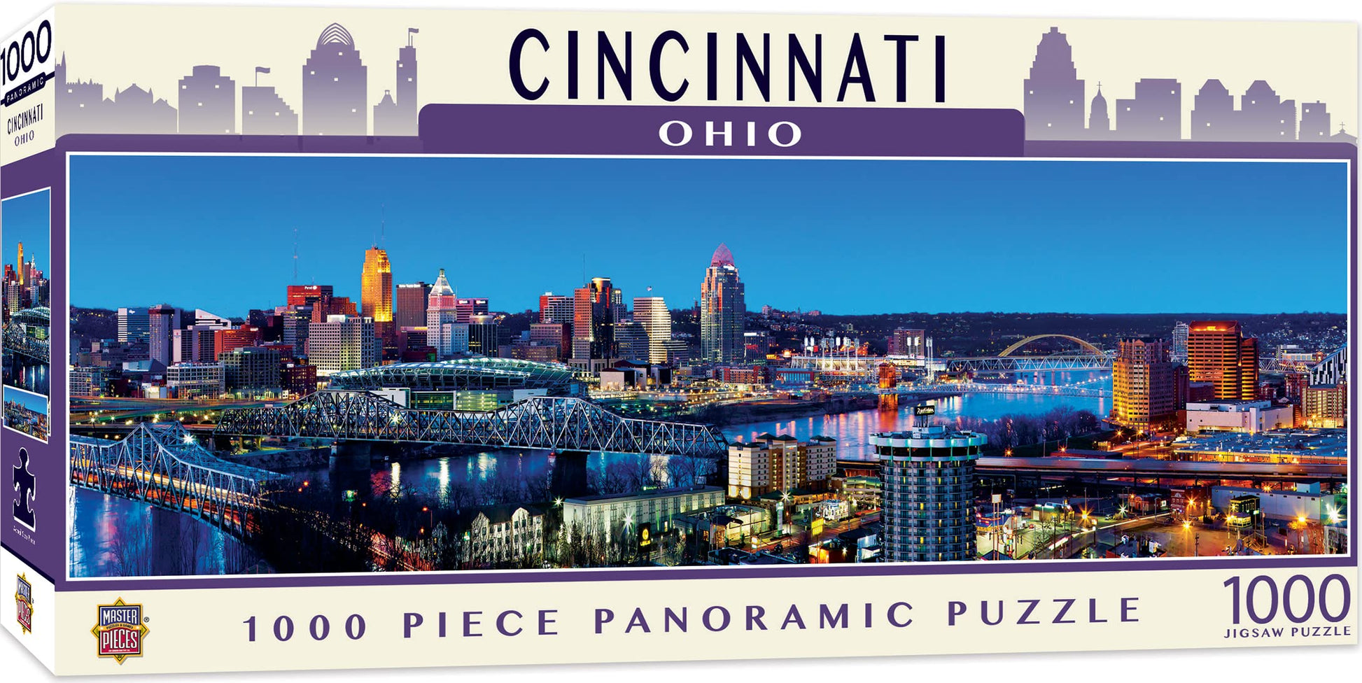 MasterPieces - 1000 Piece Jigsaw Puzzle, Cincinatti Skyline Panoramic, Fun for Adults, Family, Kids 13"x39