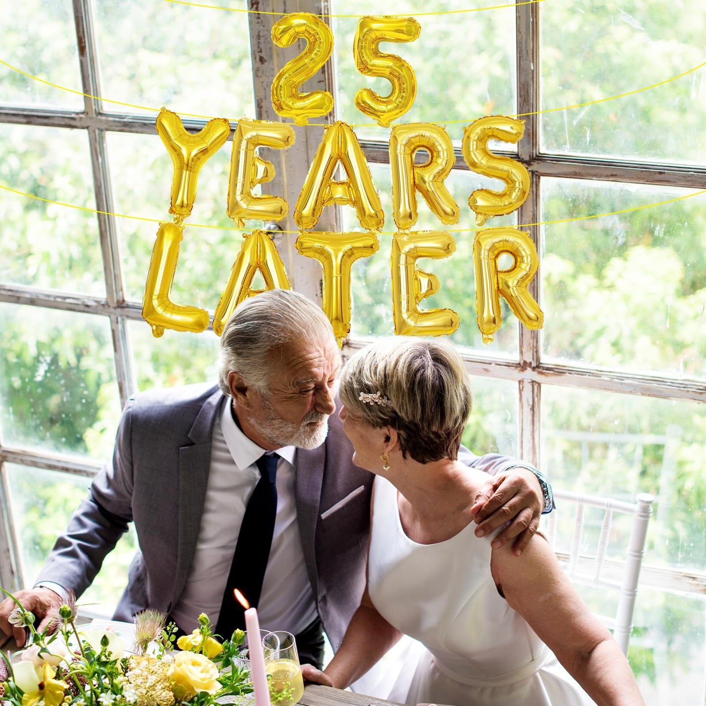 16 Inch Gold 25 YEARS LATER Letter Balloons Banner - Mylar Foil Number and Letter Balloons for Anniversary Decorations, Class Reunion, Milestone