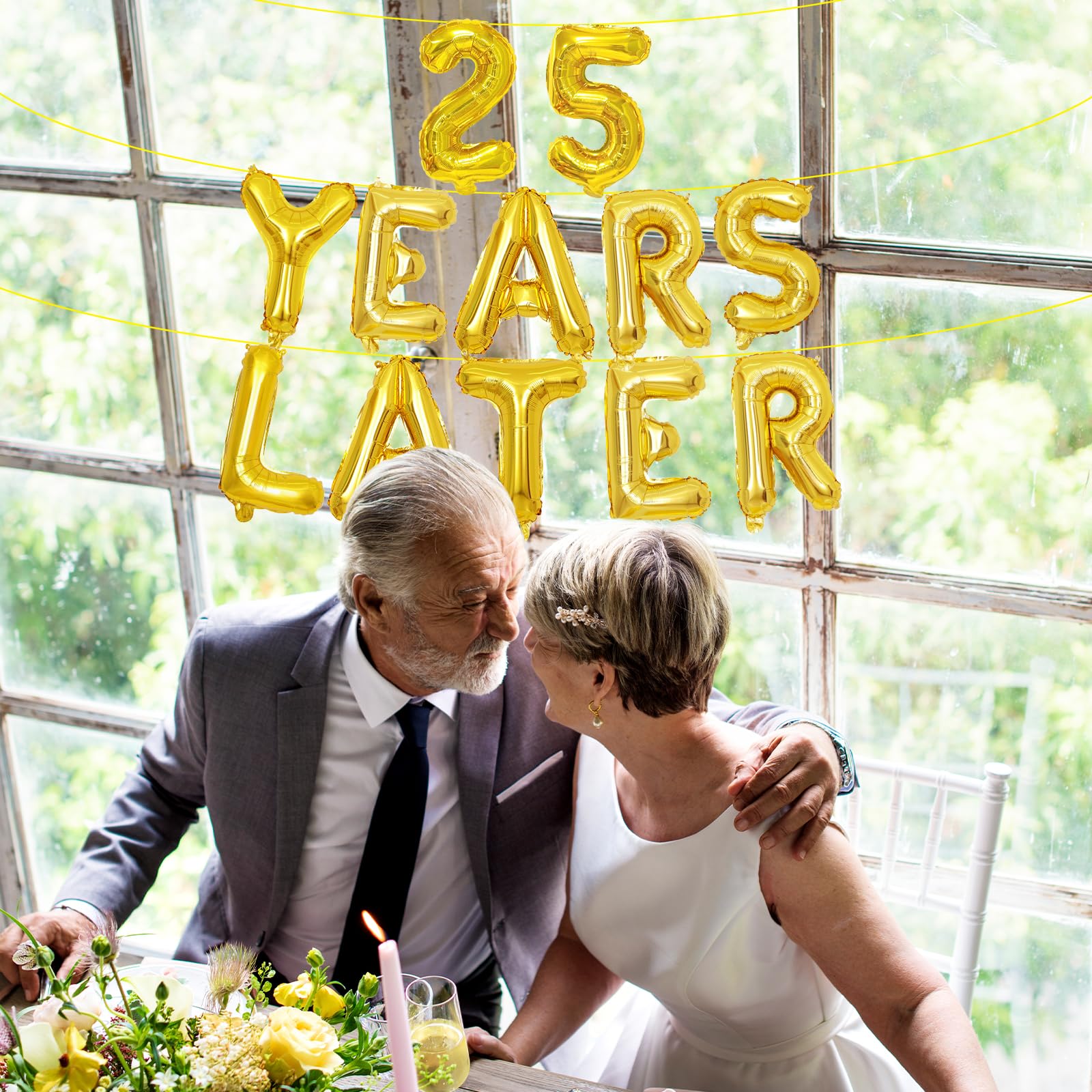 16 Inch Gold 25 YEARS LATER Letter Balloons Banner - Mylar Foil Number and Letter Balloons for Anniversary Decorations, Class Reunion, Milestone